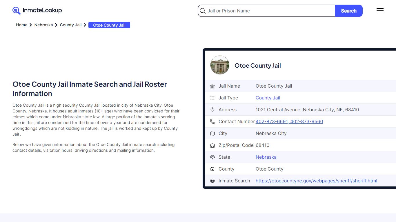 Otoe County Jail (NE) Inmate Search Nebraska - Inmate Lookup